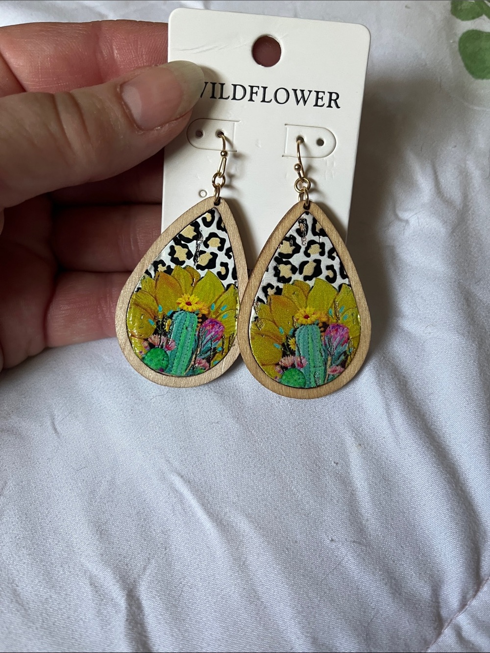 Cute Wildflower Cactus Leopard Wooden Earrings